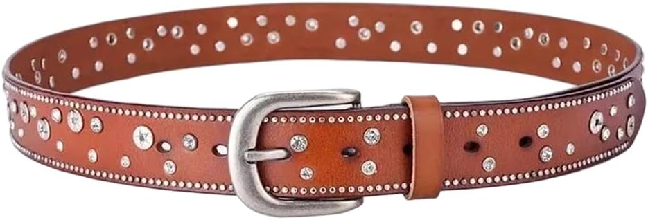 Women Retro Leather Rivet Belt European American Style For Jeans Street Outfits