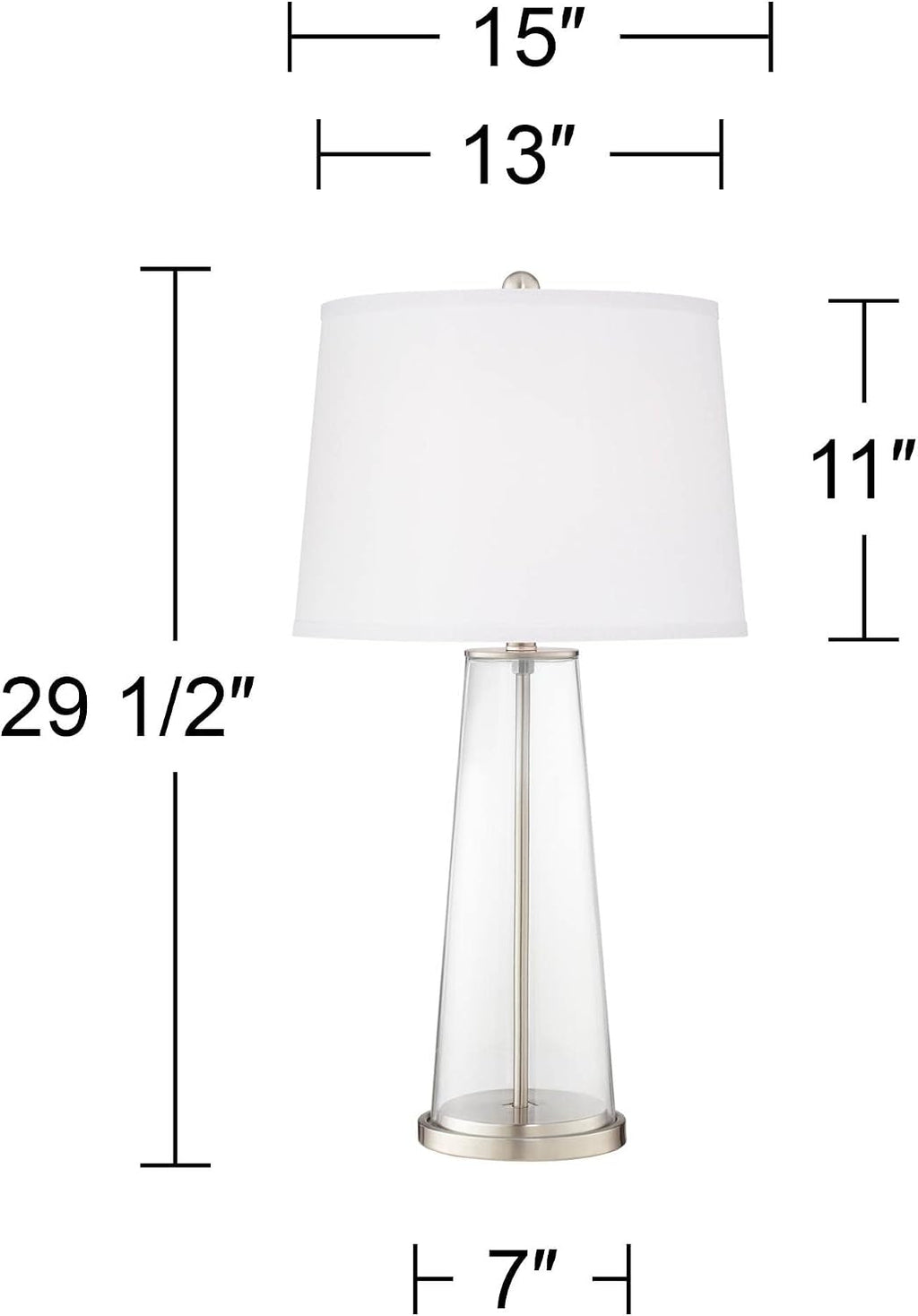 Color + Plus Leo Modern Table Lamps 29 1/2' Tall Set of 2 Black of Night Glass Tapered Column Plain White Drum Shade Decor for Bedroom Living Room House Home Bedside Nightstand Office Family