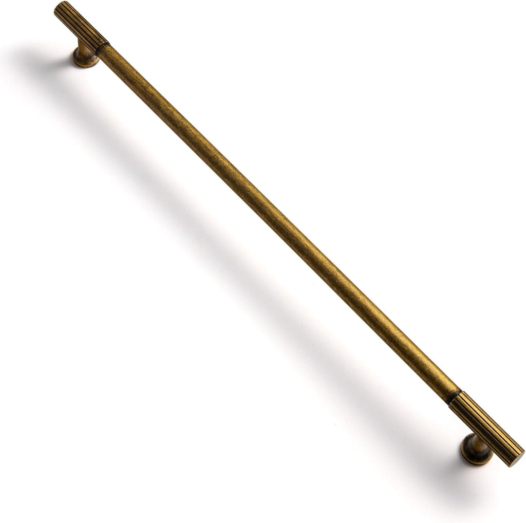 Goo-Ki Vintage Retro Antique Brass Zinc Alloy Cabinet Handles - 12.6''(320mm) Hole Center Striped Decorations Cabinet Pull Hardware for Bedroom, Kitchen, 6 Pack