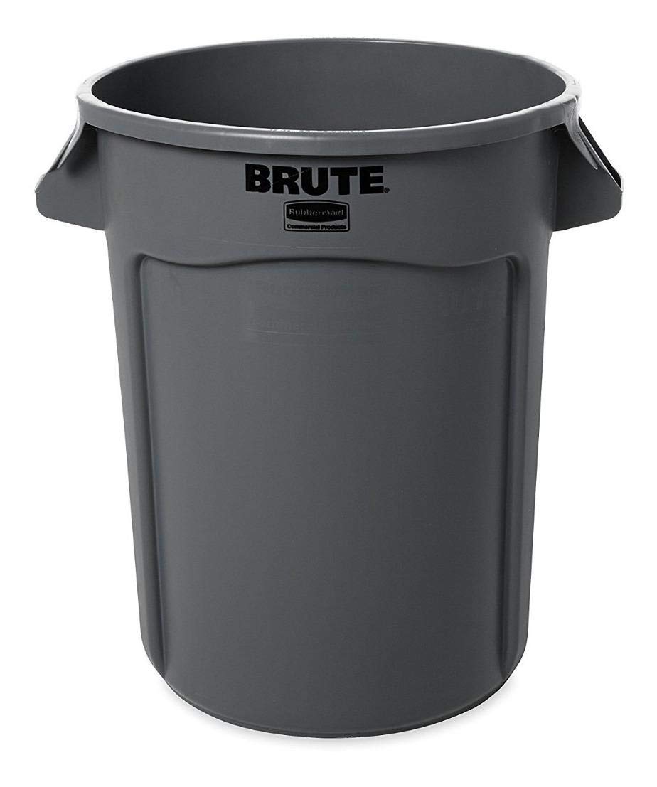 Rubbermaid Commercial Products BRUTE Heavy-Duty Round Trash/Garbage Can with Venting Channels, 32-Gallon, Gray, Wastebasket for Home/Garage/Mall/Office/Stadium/Bathroom, Pack of 6