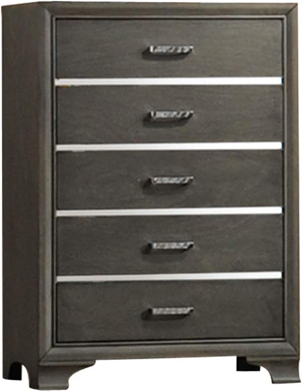 Kings Brand Furniture – 6-Piece Gray Wood with Faux Leather Headboard Queen Bedroom Set. Bed, Dresser, Mirror, Chest, 2 Night Stands