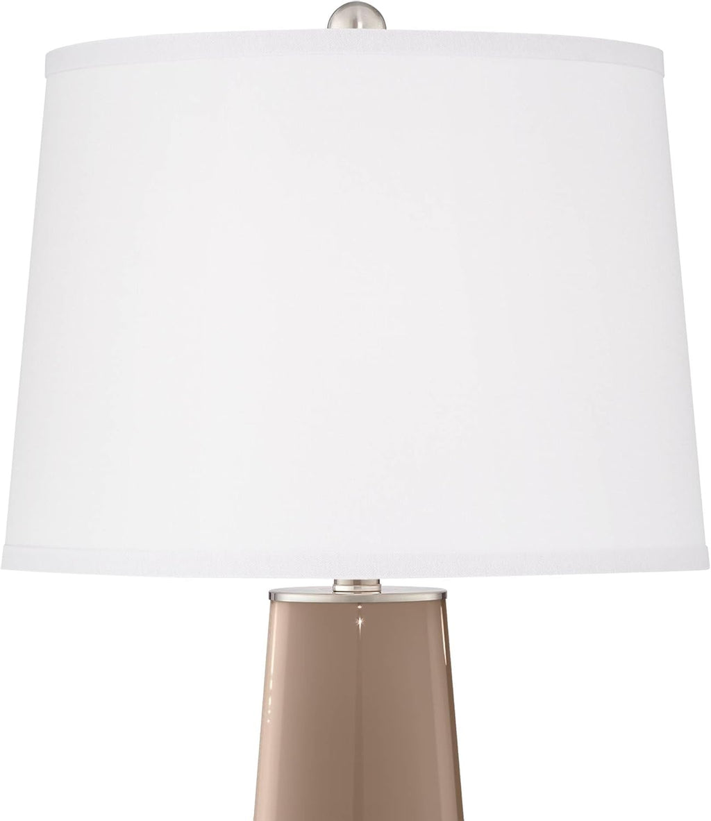 Color + Plus Leo 29 1/2' Tall Cylinder Modern End Table Lamps Set of 2 Mocha Brown Brushed Nickel Finish Glass Fabric White Shade Living Room Bedroom Bedside Nightstand House Office Home Reading