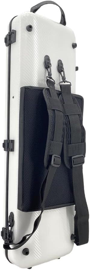 Violin case 4/4 Full size High strength Carbon fiber hard shell Durable handles Internal storage with Backpack straps Music Sheet bag (White)