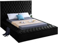 Meridian Furniture Bliss Collection Modern | Contemporary Velvet Upholstered Bed with Deep Button Tufting and Storage Compartments in Rails and Footboard, Black, Full
