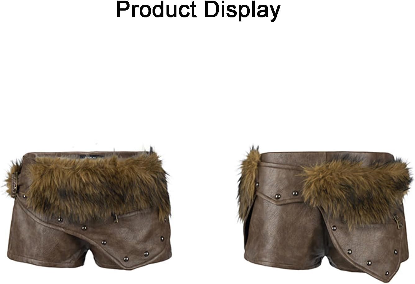 Faux Leather Mini Shorts for Women with Faux Fur Trim Beaded Belt Y2K Party Club Low Waisted Micro Shorts