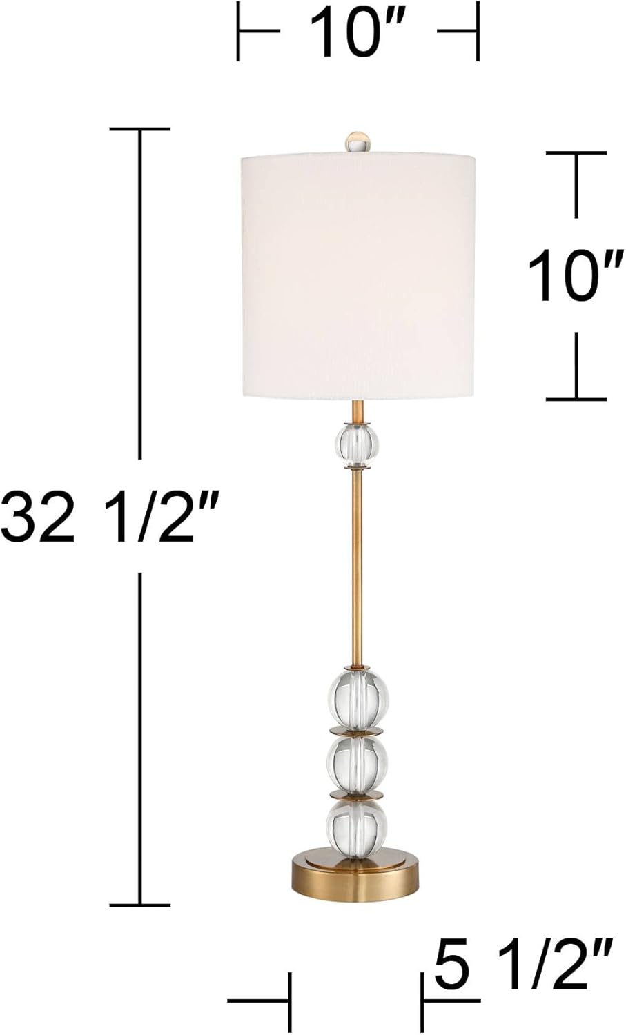 Vienna Full Spectrum Halston Modern Buffet Table Lamps Set of 2 with Dimmer 32 1/2' Tall Skinny Brass Metal Stacked Crystal Off-White Fabric Drum Shade Living Family Room Dining House Home Office