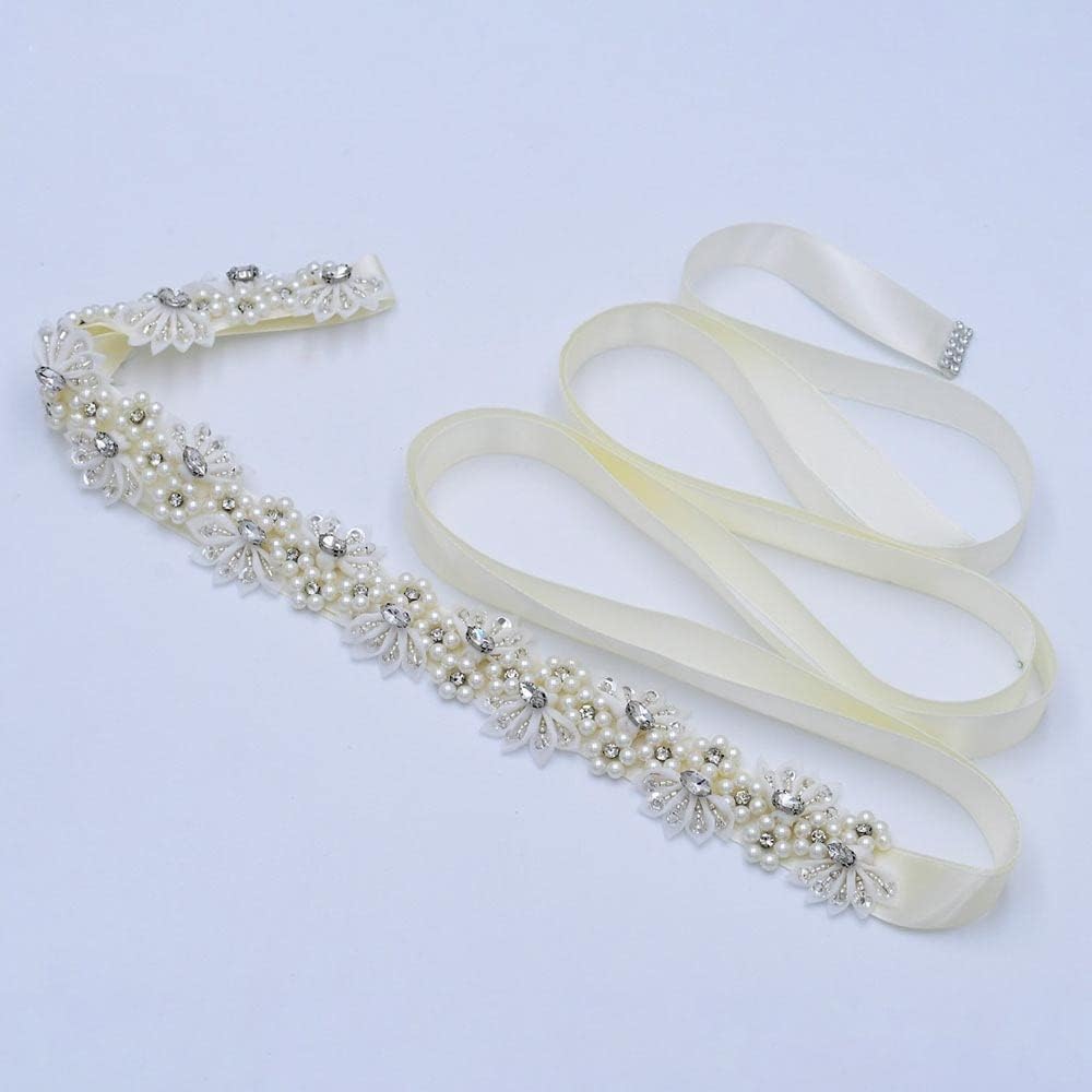Fancy Princess Bridal Belt With Pearl Flower Rhinestone Wedding Dress Embellished Sash Flower Girl Maternity Belt