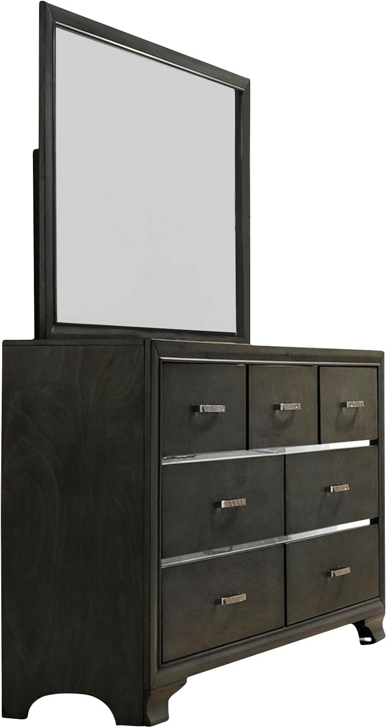 Kings Brand Furniture – 6-Piece Gray Wood with Faux Leather Headboard Queen Bedroom Set. Bed, Dresser, Mirror, Chest, 2 Night Stands