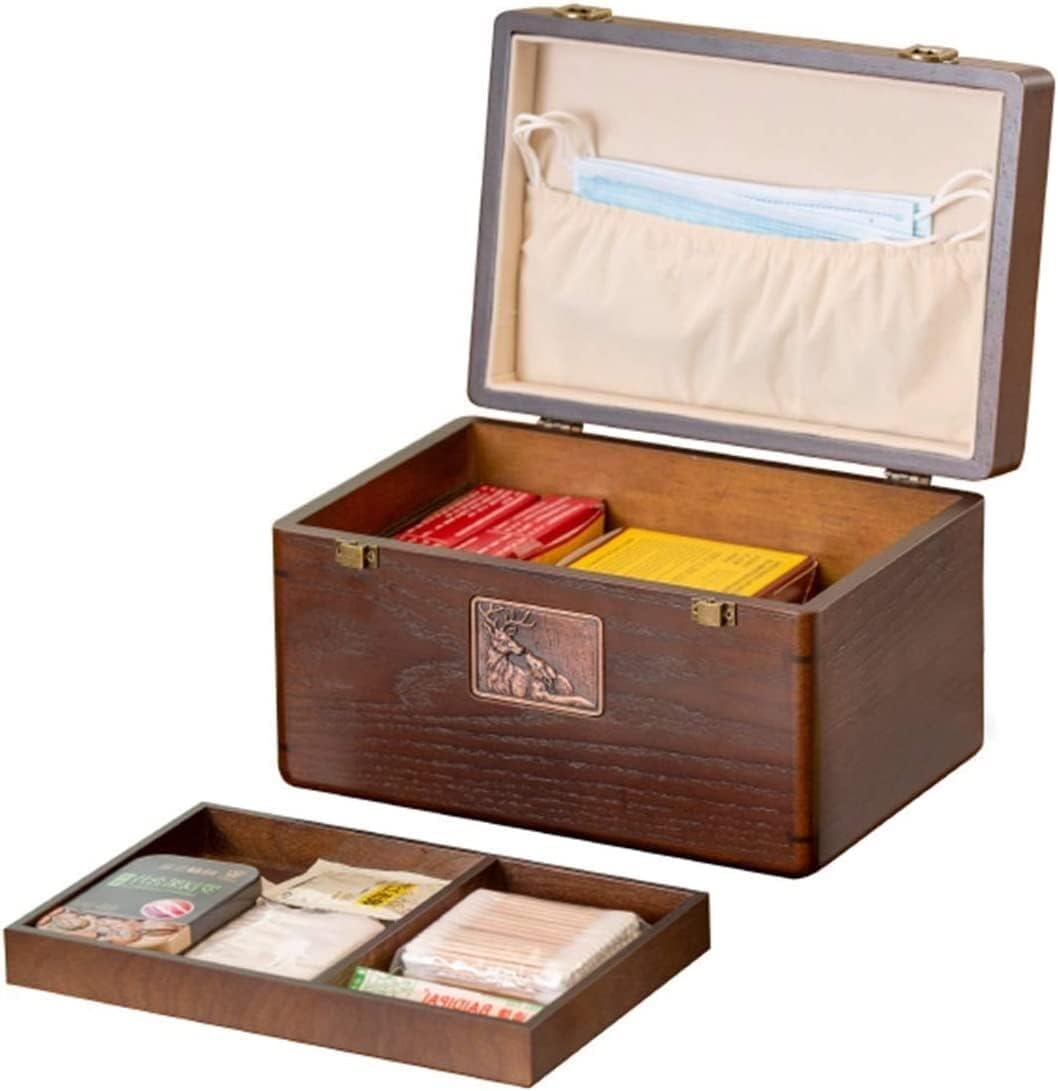 Medicine Storage Box Organizer Jewelry Travel Pill Case Family First Aid Portable Chest Wood Containers with Tray Cabinets Multi-use 26X17.8X16.3CM