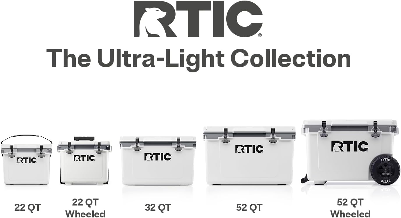 RTIC Ultra-Light Hard Cooler Insulated Portable Ice Chest Box for Drink, Beverage, Beach, Camping, Picnic, Fishing, Boat, Barbecue, 30% Lighter Than Rotomolded Coolers