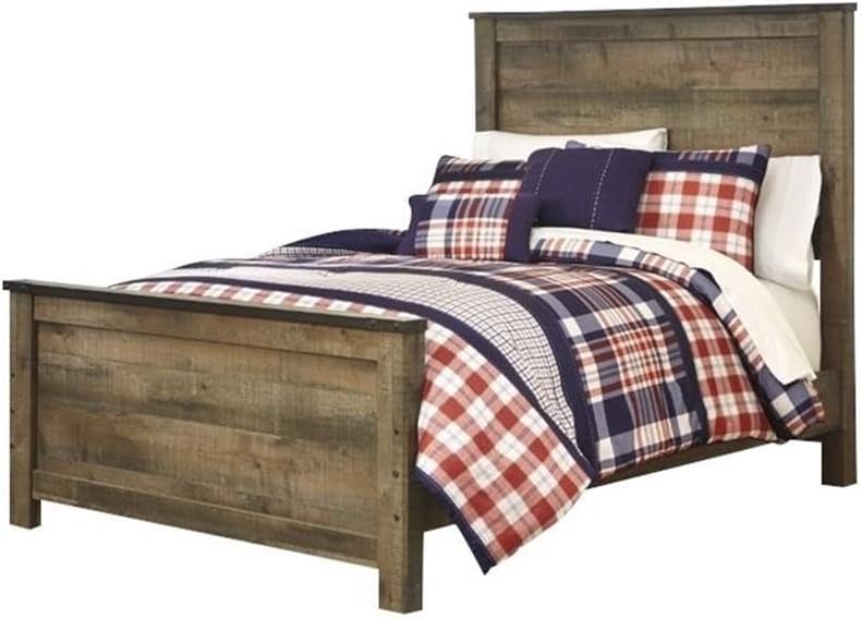 BOWERY HILL Farmhouse Wood Full Size Panel Bed, Brown Finish, 53.82' H x 57.32' W x 82.99' D, Includes Headboard, Footboard, Rails, Wooden Slats, Indoor Bedroom Platform Bed Frame