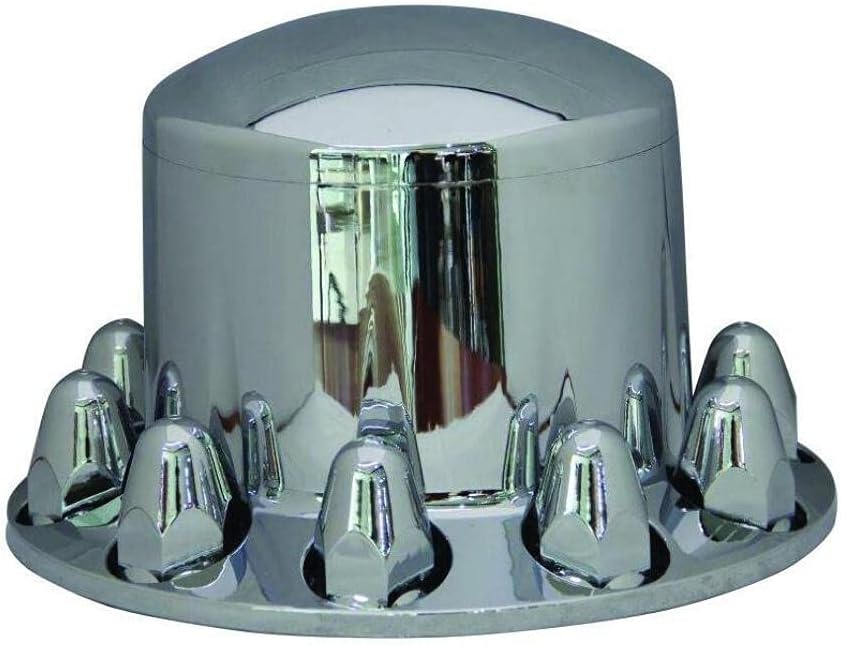 Fortpro QTY-4 Semi Truck Chrome Rear Axle Wheel Cover Kit Hub Cap w/ 33mm Push-On Nuts Covers | F247606-4QTY