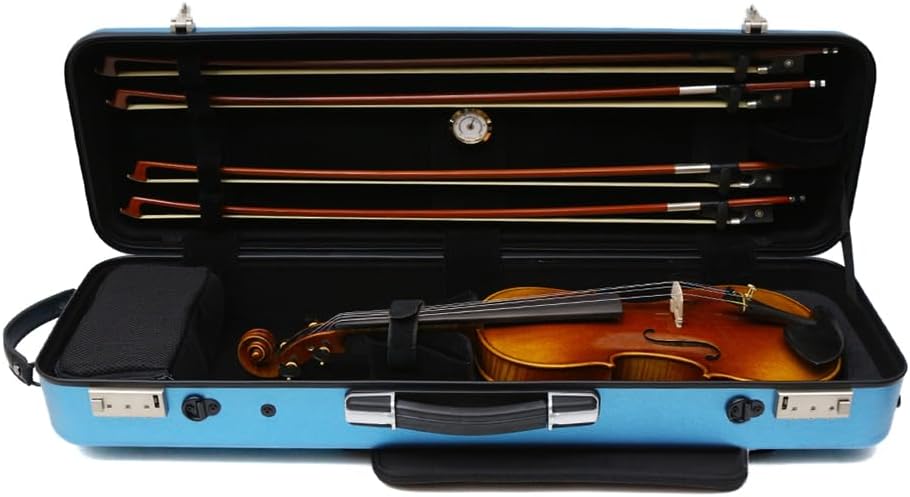 Violin case 4/4 Full size High strength Carbon fiber hard shell Durable handles Internal storage with Backpack straps Music Sheet bag (Blue with Lock)