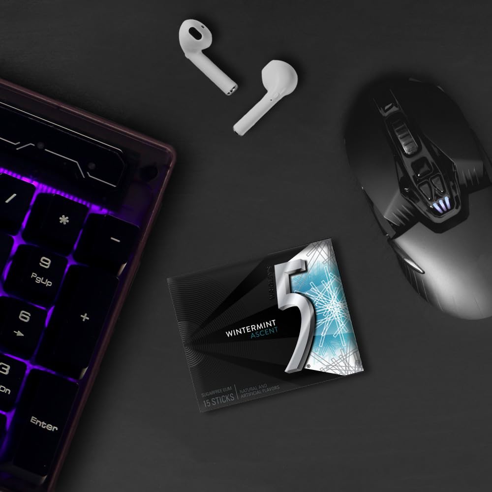 5 GUM Wintermint Ascent Sugar Free Chewing Gum Refreshing Chilling Minty Flavor Five Gum, 15 Stick (120 Pack)