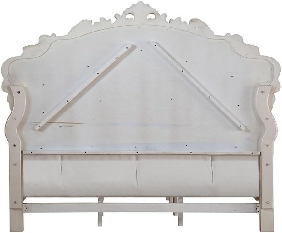 Acme Gorsedd Tufted Queen Panel Bed in Cream Fabric and Golden Ivory
