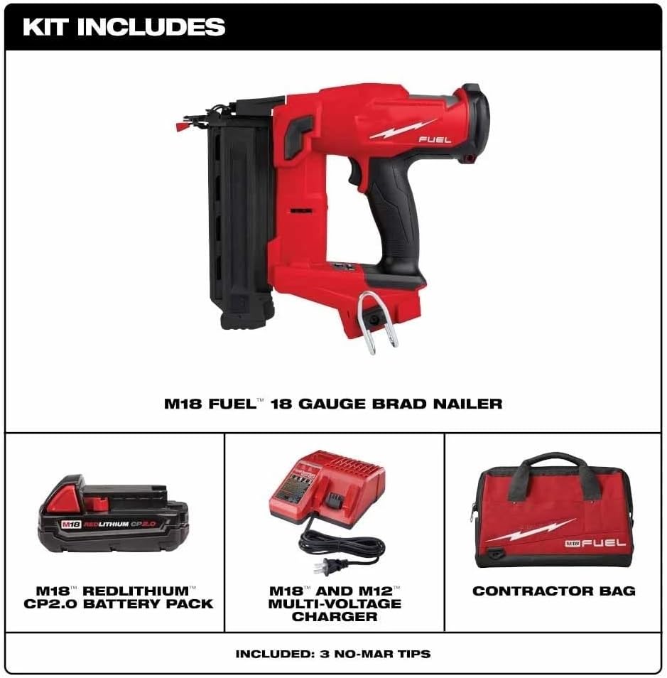 2746-21CT Power Brad Nailer for Milwaukee 18V M18 FUEL 18-Gauge Brushless Cordless Brad Nailer Kit