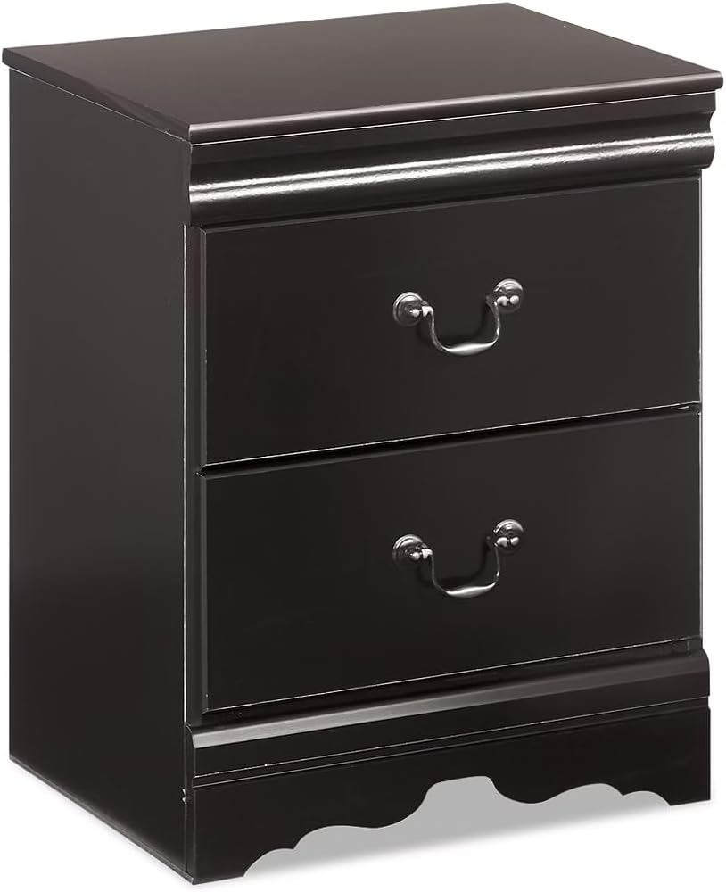Signature Design by Ashley Huey Vineyard Traditional 2 Drawer Nightstand, Louis Phillippe Styling, Pewter Colored Handles, Shapely Mouldings, Smooth Operating Drawers, 24.45' Tall, Black