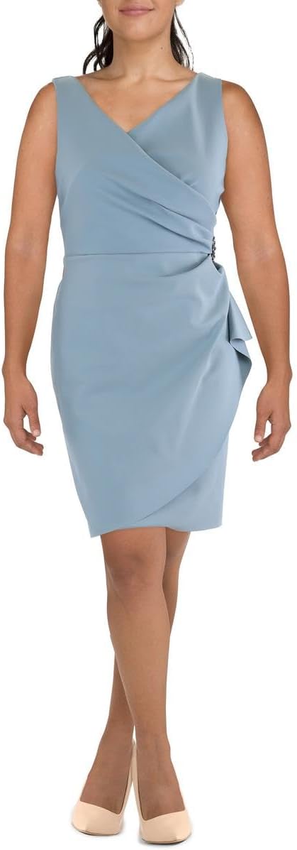 Alex Evenings Women's Slimming Short Ruched Dress with Ruffle (Petite and Regular)