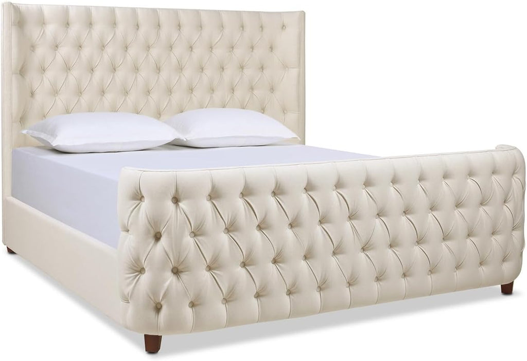 Jennifer Taylor Home Brooklyn King Tufted Panel Bed Headboard and Footboard Set, Light Beige Linen