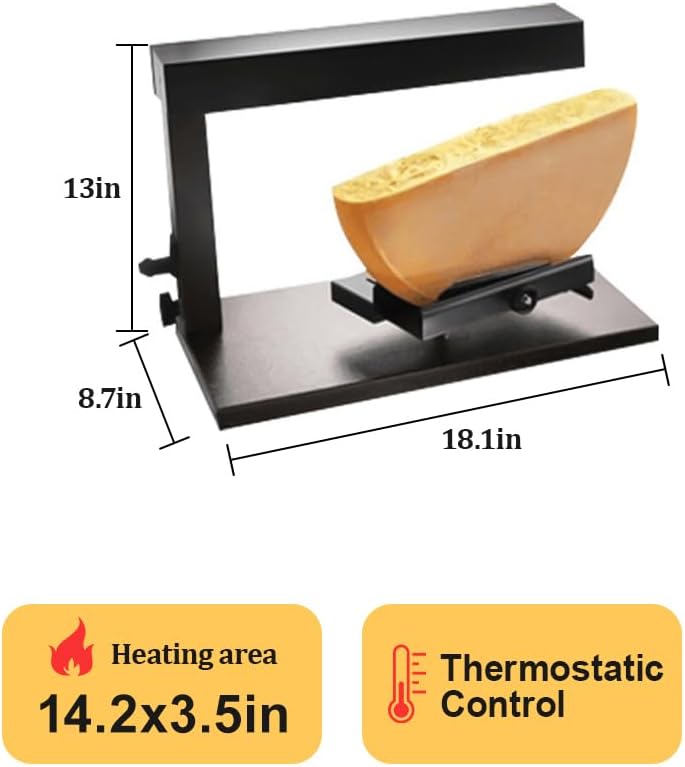 YUEWO Raclette Cheese Melter Commercial Electric Cheese Machine 750W Nacho Cheese Dispenser Half Cheese Wheel Maker Angle Adjustable Rapid Heating