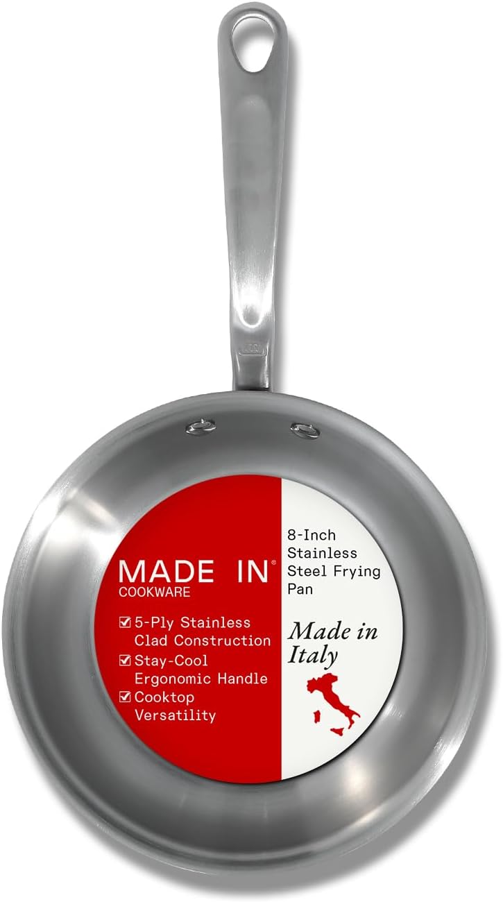 Made In Cookware - 8-Inch Stainless Steel Frying Pan - 5 Ply Stainless Clad - Professional Cookware - Crafted in Italy - Induction Compatible
