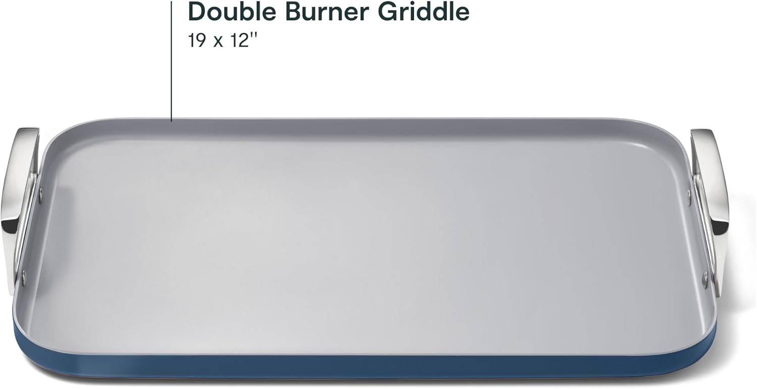 Caraway Double Burner Griddle - 19x12' Griddle Pan - Non-Stick Ceramic Coated - Non Toxic, PTFE & PFOA Free - Oven Safe & Compatible with All Stovetops - Navy