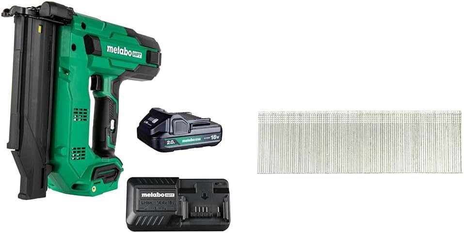 Bundle of Metabo HPT 18V MultiVolt Compact Cordless Brad Nailer Kit, NT1850DG + Metabo HPT Brad Nails | 1-1/2 Inch x 18 Gauge | Electro Galvanized | Smooth | 1,000 Count | 24107THPT