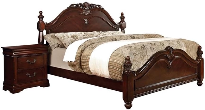 Furniture of America FOA Ruben 2pc Cherry Solid Wood Panel Bedroom Set - King + Nightstand