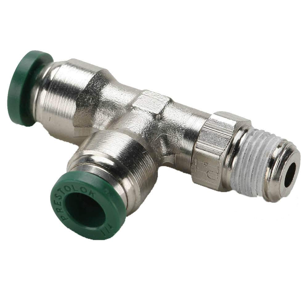 Parker Hannifin W171PLP-4-2-pk20 Prestolok PLP Male Run Tee Swivel Push-to-Connect Fitting, Nickel Plated, 1/4' Push-to-Connect Tube x 1/8' Male NPTF, Brass (Pack of 20)