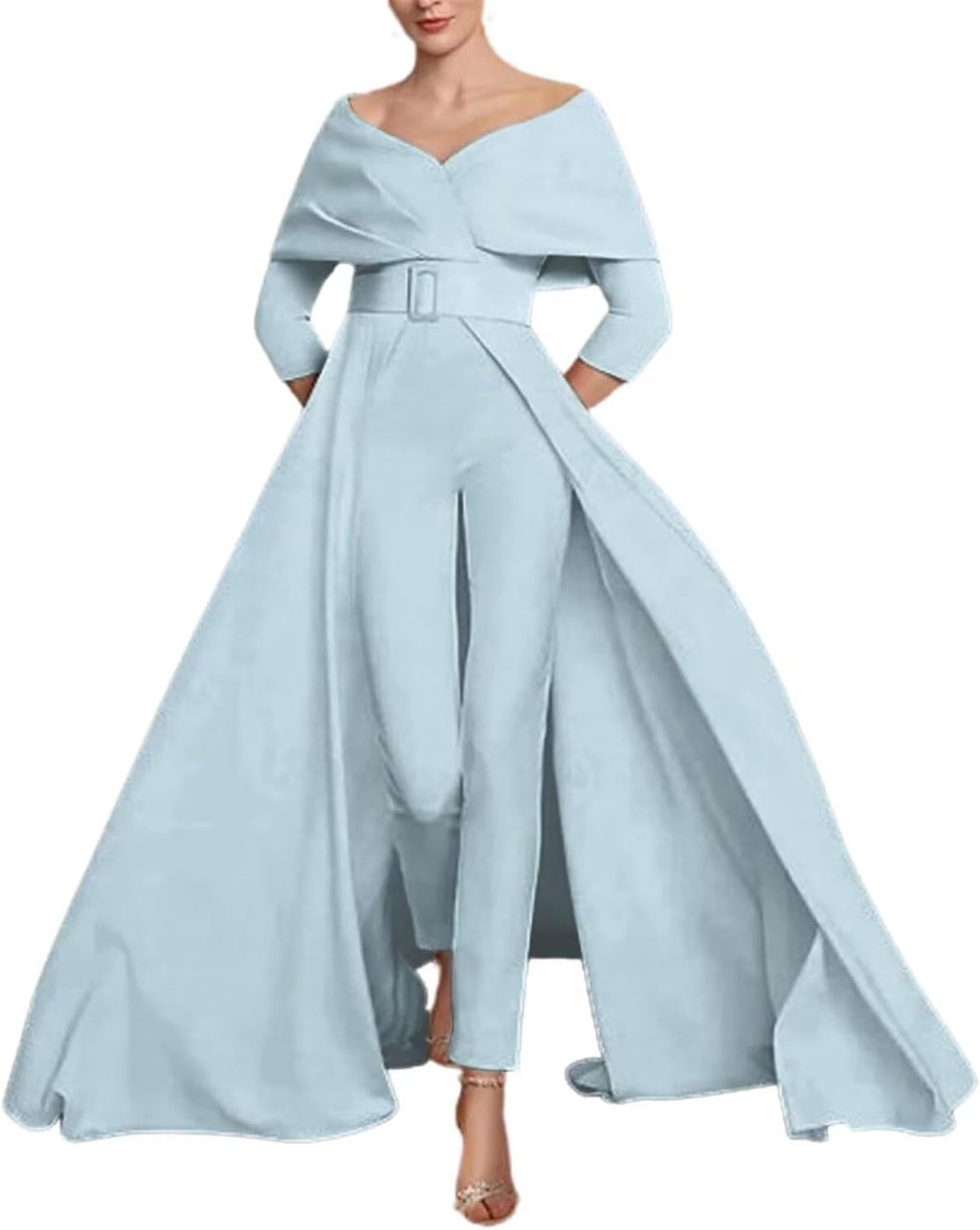 Two Piece Jumpsuit Mother of The Bride Dresses for Women Off Shoulder Satin Elegant Formal Evening Dress for Women