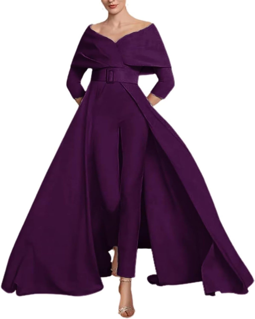 Two Piece Jumpsuit Mother of The Bride Dresses for Women Off Shoulder Satin Elegant Formal Evening Dress for Women
