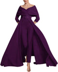 Two Piece Jumpsuit Mother of The Bride Dresses for Women Off Shoulder Satin Elegant Formal Evening Dress for Women