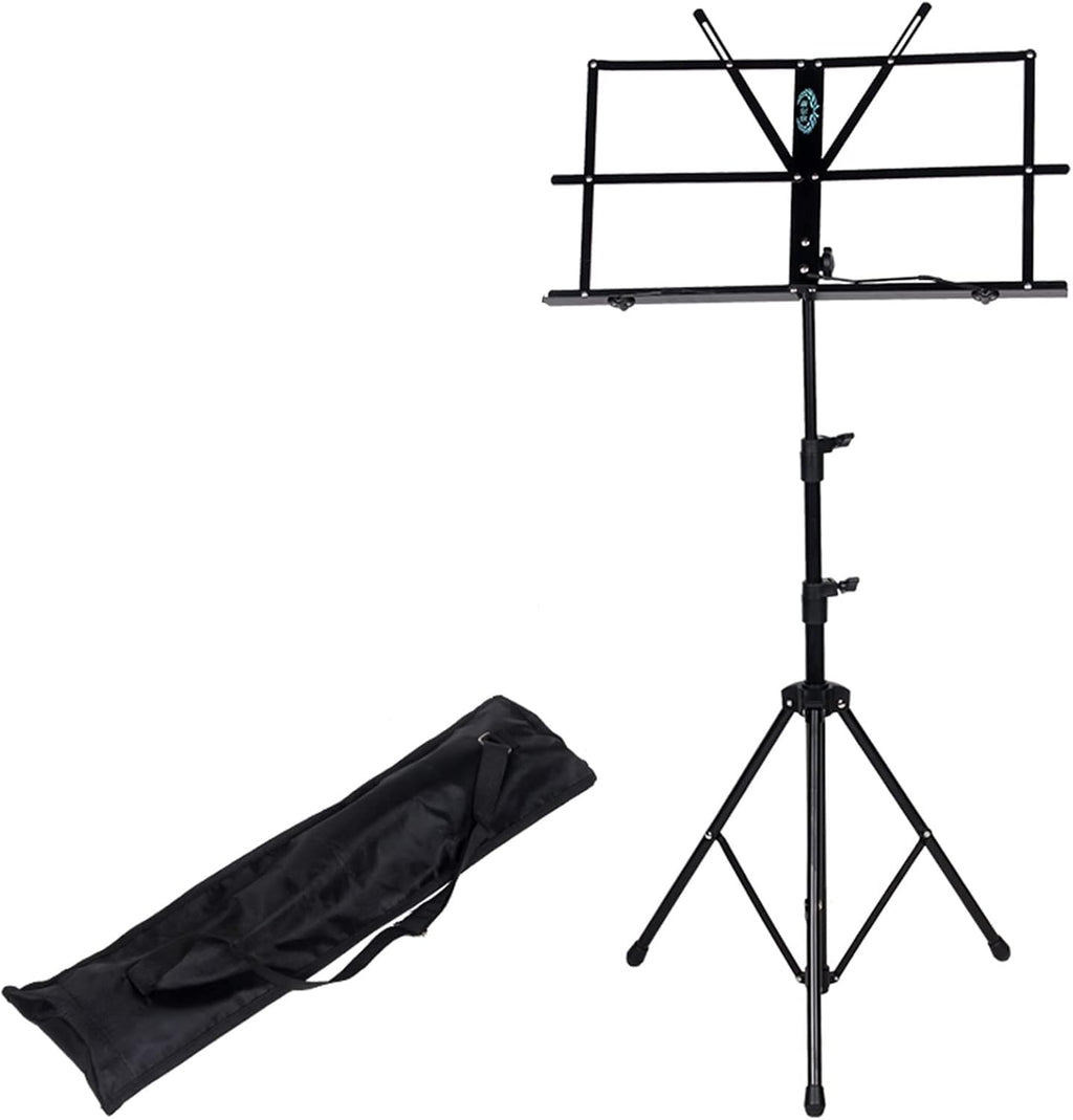 Folding Wire Sheet Music Stand for Guitar Players, Portable Black Instrumental Book Holder with Carrying Bag, Stage Studios Church School