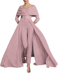 Two Piece Jumpsuit Mother of The Bride Dresses for Women Off Shoulder Satin Elegant Formal Evening Dress for Women