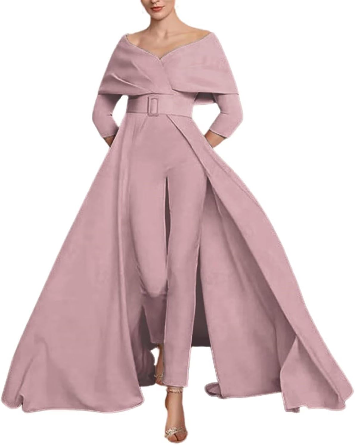 Two Piece Jumpsuit Mother of The Bride Dresses for Women Off Shoulder Satin Elegant Formal Evening Dress for Women