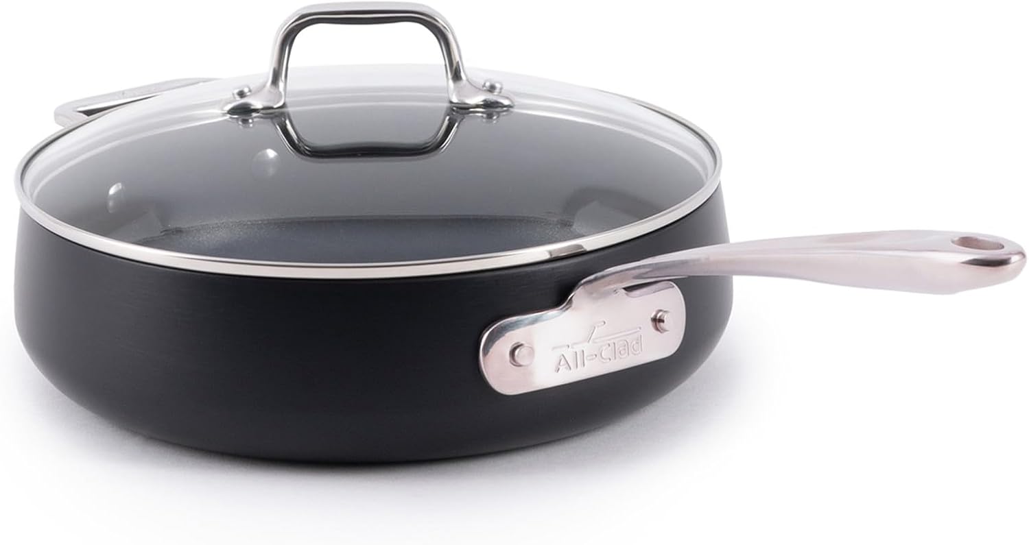 All-Clad HA1 Expert Hard Anodized Nonstick Sauté Pan with Lid (4 Qt, 12') Dishwasher-Friendly, Oven-Safe Up to 500°F & Compatible with All Stovetops (Gas, Electric & Induction) - Black
