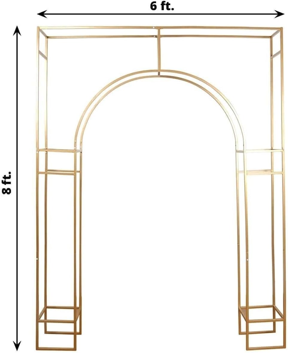 8 Feet Gold Metal Rectangular Wedding Arch in Arc de Triomphe Style | Heavy Duty Golden Backdrop Stand for Party Events Reception Photography Home Decorations Supplies