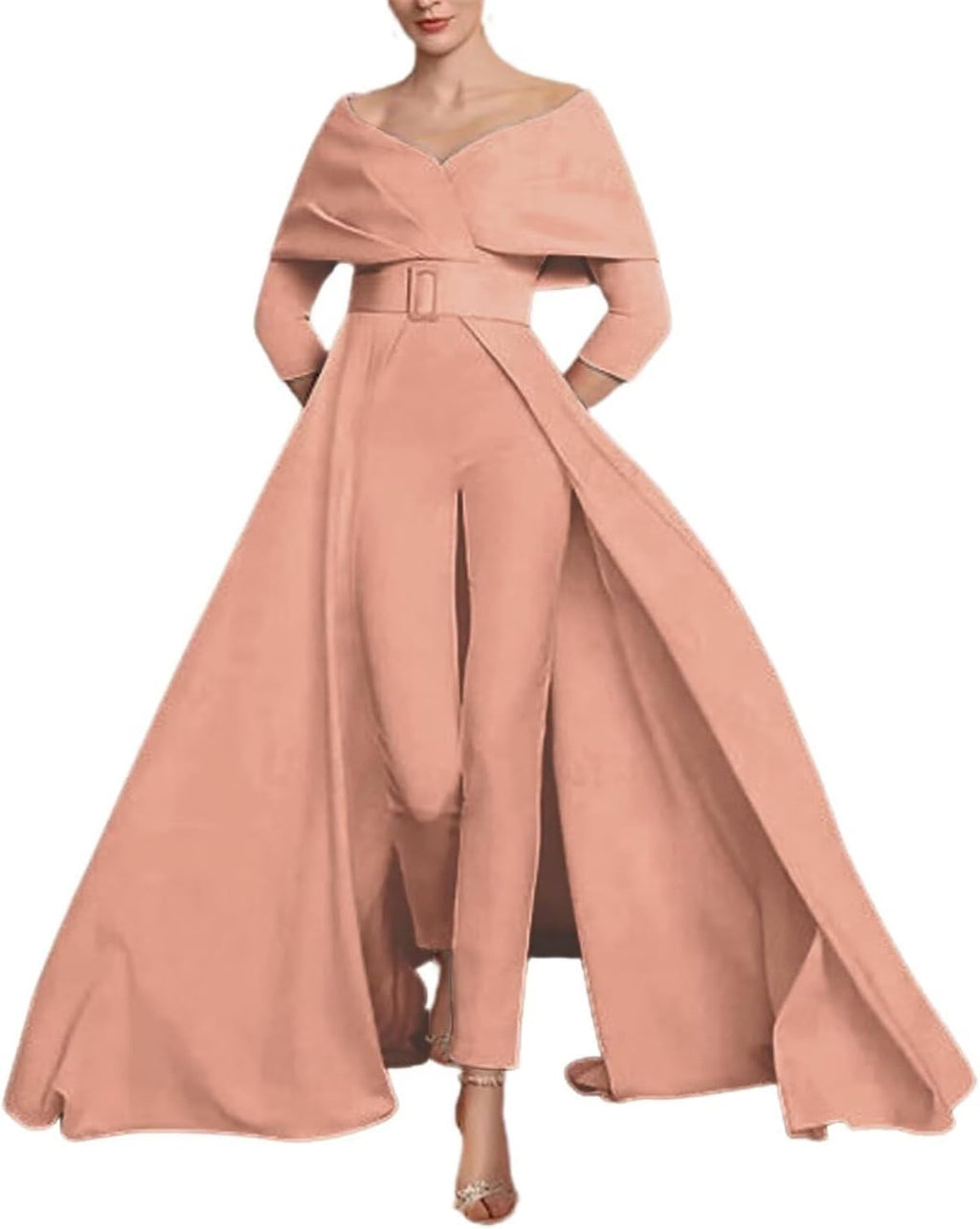 Two Piece Jumpsuit Mother of The Bride Dresses for Women Off Shoulder Satin Elegant Formal Evening Dress for Women