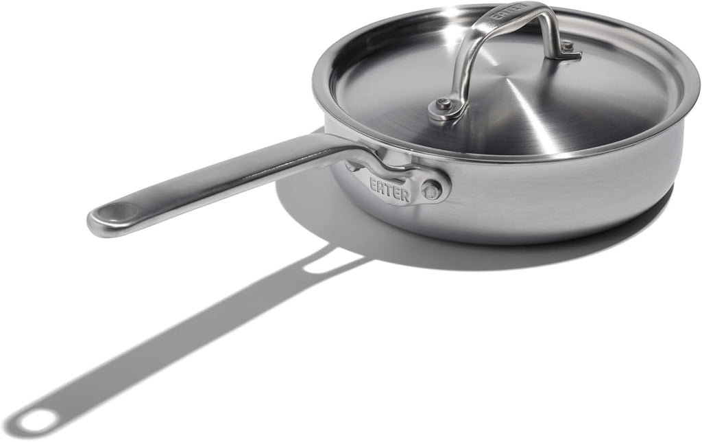Heritage Steel x Eater 1.5 Quart Mini Sauté Pan with Lid | Made in USA | 5-Ply Fully Clad Stainless Steel Pan | Stay Cool Handle Design | Induction Capable & Non-Toxic Cookware
