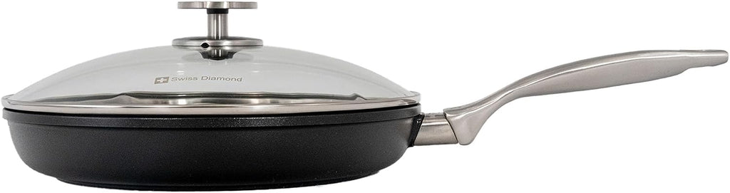 Swiss Diamond Nonstick Frying Pan Hybrid Ceramic and Diamond-Infused Fry Pan With Glass Lid, Dou Ceramic, Dishwasher and Oven Safe Fry Pans (10.25 IN)
