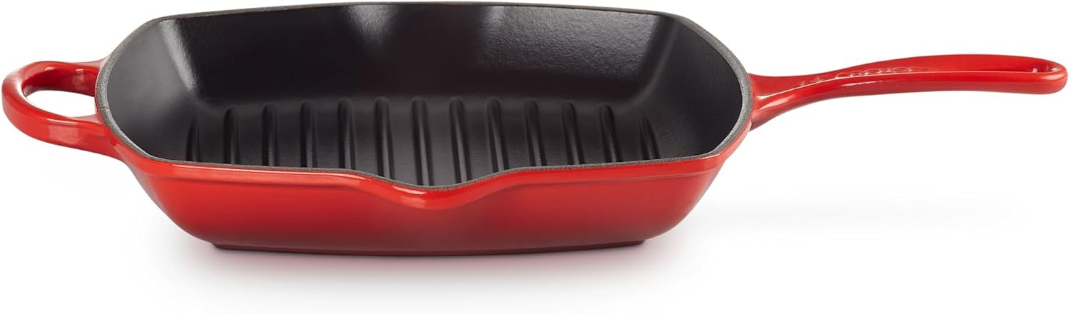 Le Creuset Enameled Cast Iron Signature Square Skillet Grill, 10.25', Cerise