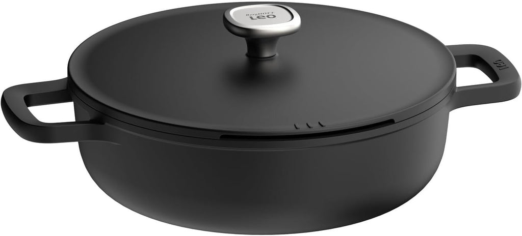 Berghoff Phantom Nonstick Ceramic 11in Sauté Pan 5qt. With Strainer Lid Recycled Cast Aluminum CeraGreen Non-toxic Coating Full Disk for Glass Top Stoves Oven-to-table Cookware