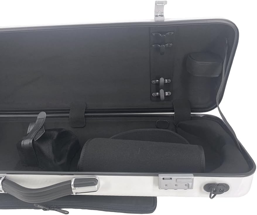 Violin case 4/4 Full size High strength Carbon fiber hard shell Durable handles Internal storage with Backpack straps Music Sheet bag (White with Code lock)