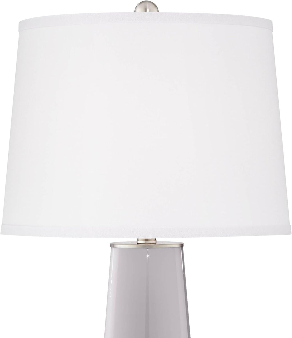 Color + Plus Leo Modern Table Lamps 29 1/2' Tall Set of 2 Swanky Gray Glass Tapered Column Plain White Drum Shade Decor for Bedroom Living Room House Home Bedside Nightstand Office Family