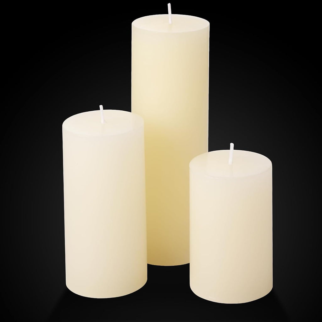 Shihanee 120 Pcs Pillar Candles and Glass Cylinder Vases Clear Cylinder Holders for Slim Pillar Candles Table Decoration (Ivory White)