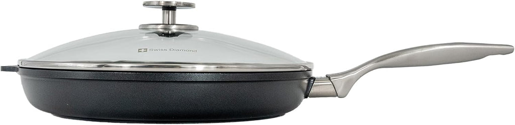 Swiss Diamond Nonstick Frying Pan Hybrid Ceramic and Diamond-Infused Fry Pan With Glass Lid, Dou Ceramic, Dishwasher and Oven Safe Fry Pans (11 IN)