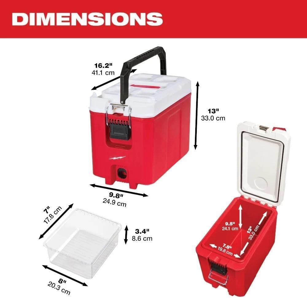 New 48-22-8460 Tool Boxes for Milwaukee PACKOUT 16QT Compact Cooler Length 16.2 in Width 9.8 in Height 13 in
