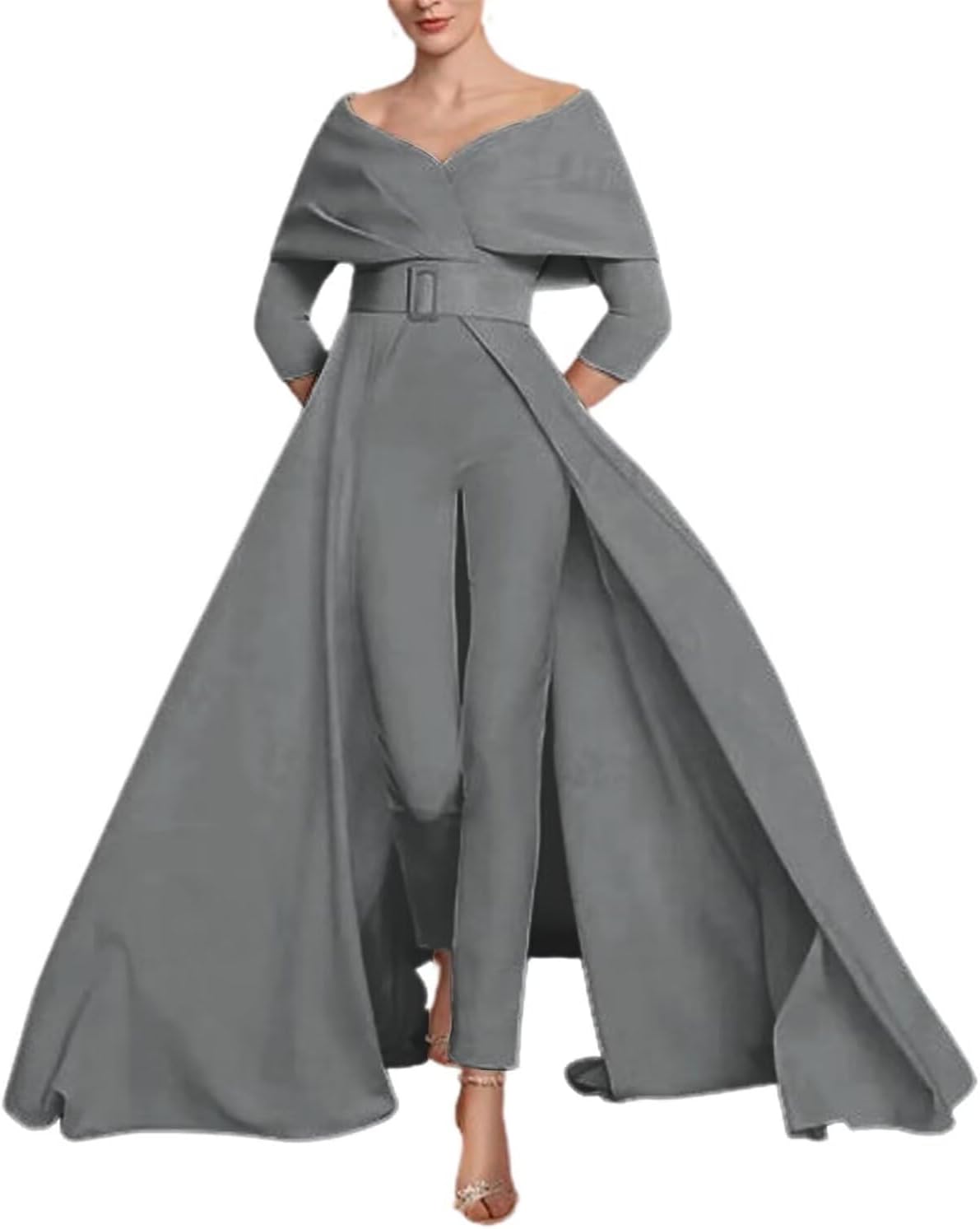 Two Piece Jumpsuit Mother of The Bride Dresses for Women Off Shoulder Satin Elegant Formal Evening Dress for Women