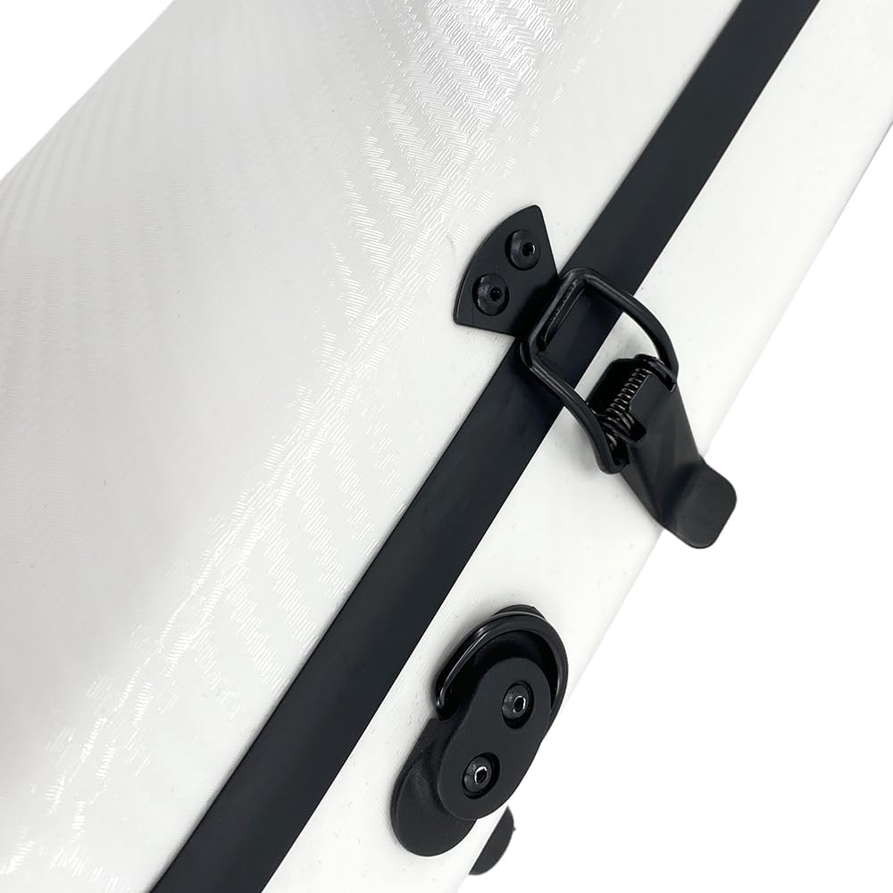 Violin case 4/4 Full size High strength Carbon fiber hard shell Durable handles Internal storage with Backpack straps Music Sheet bag (White)