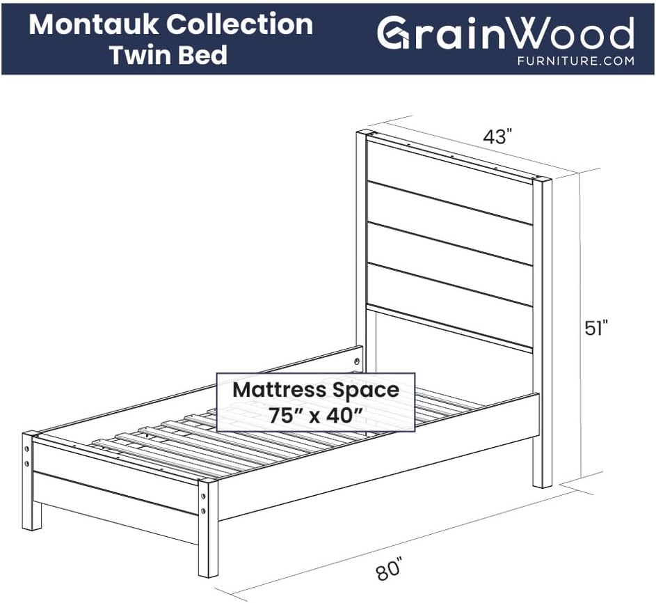 Grain Wood Furniture Montauk Solid Wood Bed, Twin Size, Rustic Walnut
